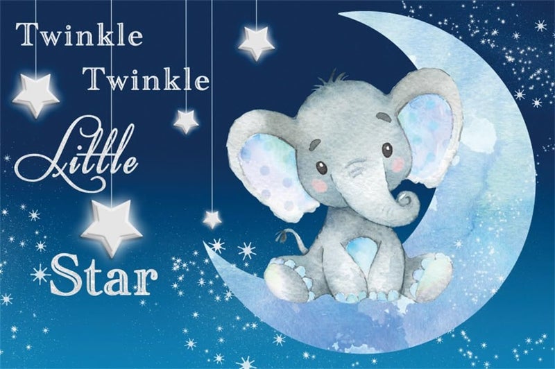 AOFOTO Twinkle Twinkle Little Star Backdrop Blue 6x4ft Baby Elephant Sitting on The Moon Dreamy Baby Shower Photo Booth Kids Newborn Birthday Party Photography Background Photo Studio Props Vinyl - Image 1